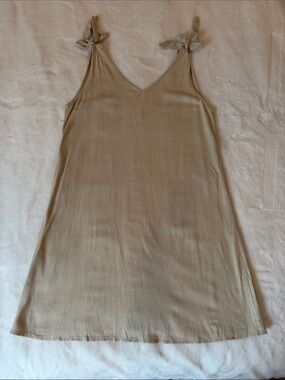 Linen Like Blend Beige Tie-Shoulder Slip Dress NWOT